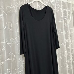 Eileen Fisher size medium black dress faux wrap midi.